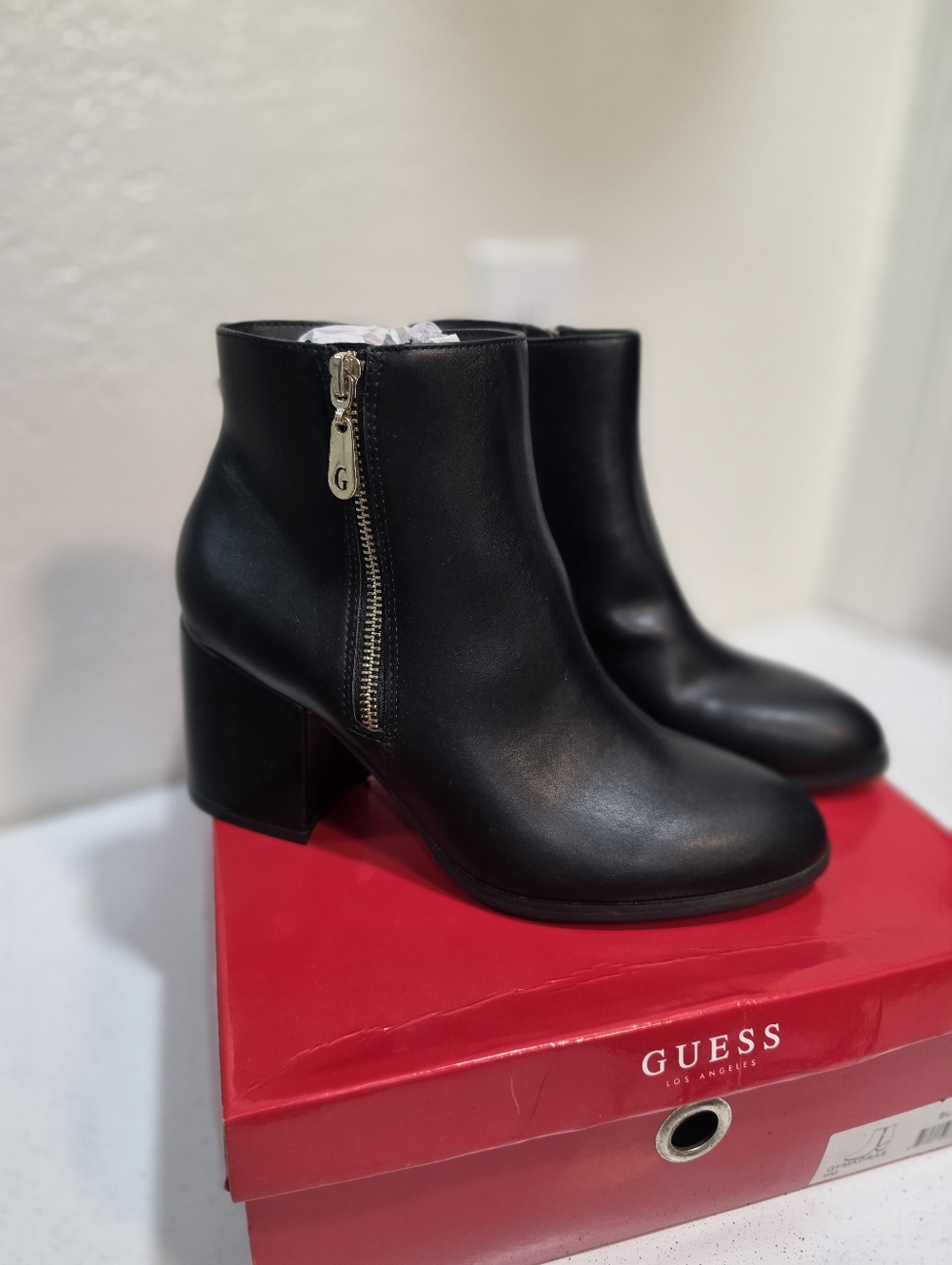 Only Used 1 Time....Guess Black Ankle Booties with Gold Zipper Detail